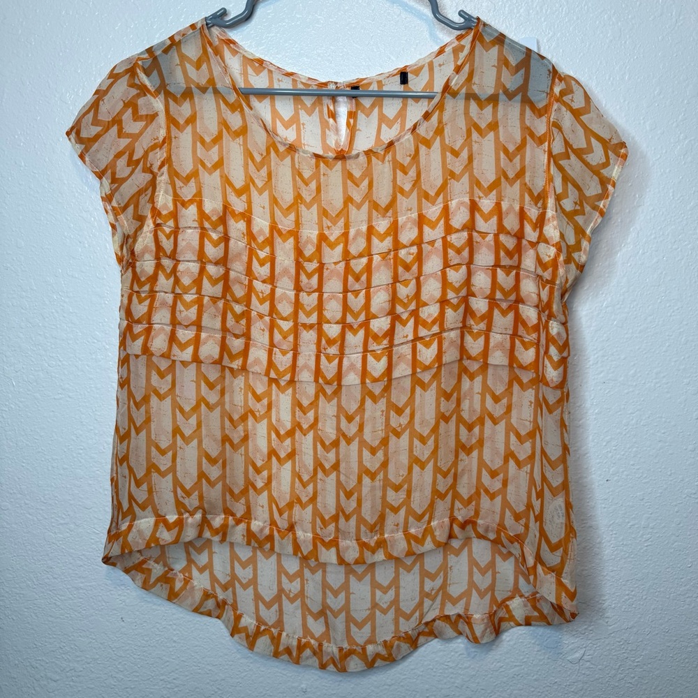 Funktional 100% Silk Geometric Chevron Orange and White Blouse Size Small